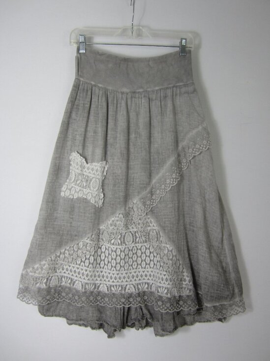Unbranded Womens Small Washed Gray Flare Layered Skirt Lace Ruffle Bohemian - Picture 1 of 10